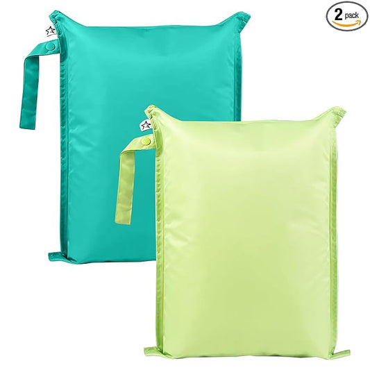 Tiny Twinkle Mess Proof Wet Bags | 2-Pack Reusable Waterproof Wet Bags for Swimsuits | Baby Clothes | Travel & Diaper Bag (Rainforest)