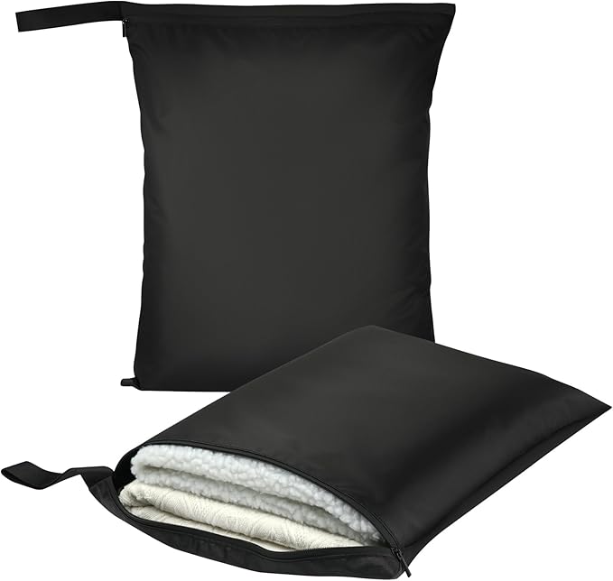 2PCS Wet Bags, Waterproof Travel Laundry Bag, Reusable Cloth Diaper Bags with Handle & Zipper, Washable Travel Tote Organizer Yoga Bag for Baby Items, Wet Swimsuits, Beach, Gym, Camping (Black)