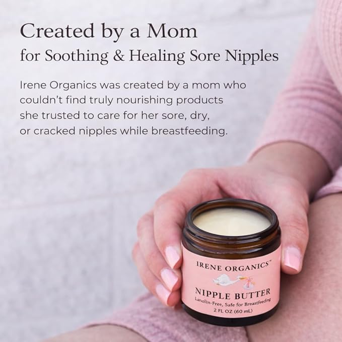 Irene Organics Organic Nipple Balm – Lanolin-Free Nipple Cream for Breastfeeding Moms – Natural Relief for Dry, Cracked Nipples – Safe for Nursing & Pumping, 2oz