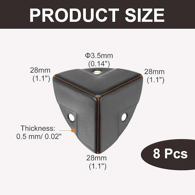 uxcell 8PCS Metal Corner Protector 1.1 x 1.1 x 1.1 Inch Box Edge Guard Protector Zinc Alloy Cabinets Speaker Corners Protector for Furniture Decorative (Imprint Edge, Black)