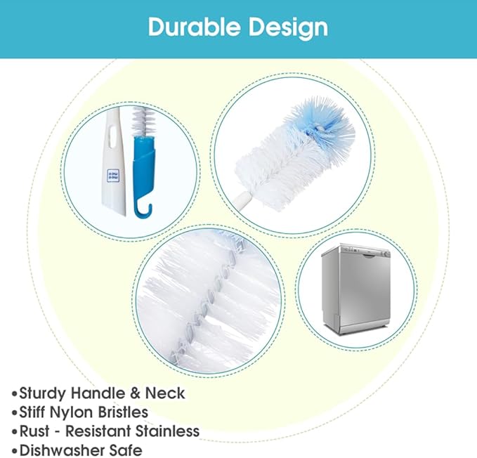Mee Mee 360° Movable Silicone Bristle Baby Feeding Bottle Cleaning Brush & Nipple Cleaner Combo | Ergonomic Handle | Easy to Clean Bottle Corners for Narrow Neck & Wide Neck Feeding Bottles | BPA