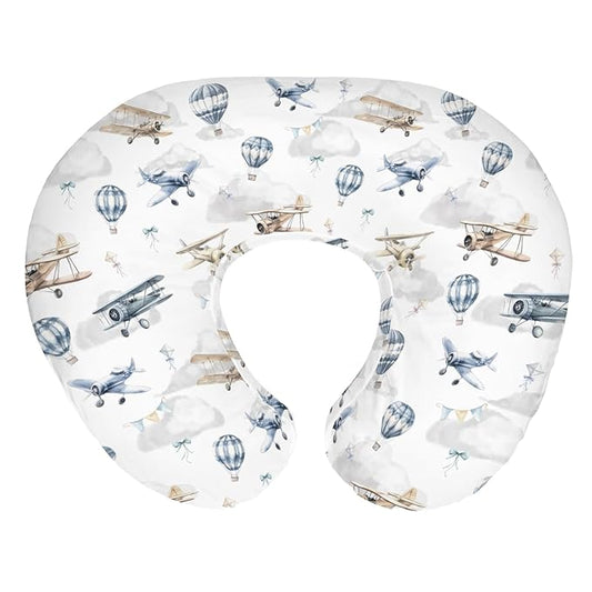 Vintage Planes Airplanes Helicopters Nursing Pillow Covers for Boy Girl Hot Air Balloon Plane Clouds Sky Nursing Pillow Slipcovers for Breastfeeding Pillows Soft Removable Covers for Newborn Infant