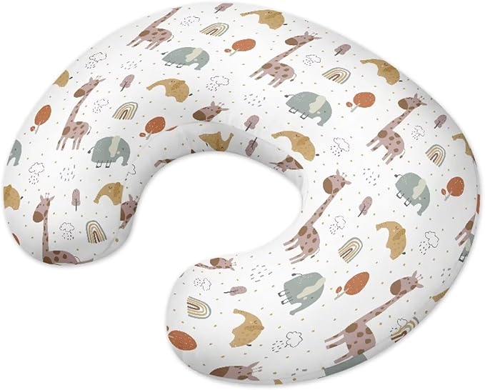 Nursing Pillow Cover Stretchy，Breastfeeding Pillow Slipcover For Baby Boys & Girls,Nursing Pillow Case For Newborn Soft Fabric Fits Snug On Infant, Washable & Breathable,Cute Giraffe Elephant