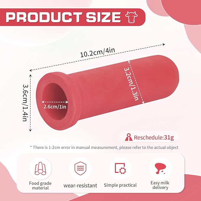 6PCS Calf Feeder Pacifier Teats Soft Rubber Feeding Teats for Cattle Horse Donkey Nursing Bottle Nipples Farm Animal Feeding Supplies (RED)