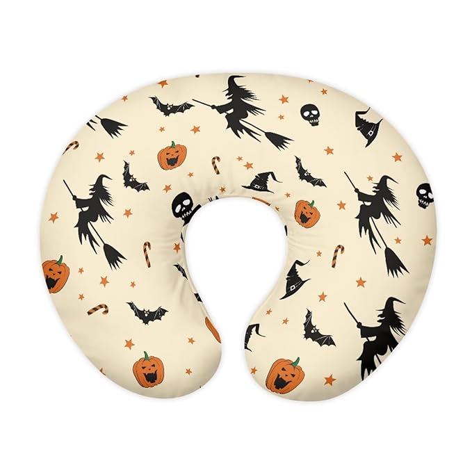 Nursing Pillow Cover Halloween Decorations Witch Pumpkin Nursing Covers for Breastfeeding Pillows, Ultra Soft Comfortable Stretchy Slipcover for Boy and Girl