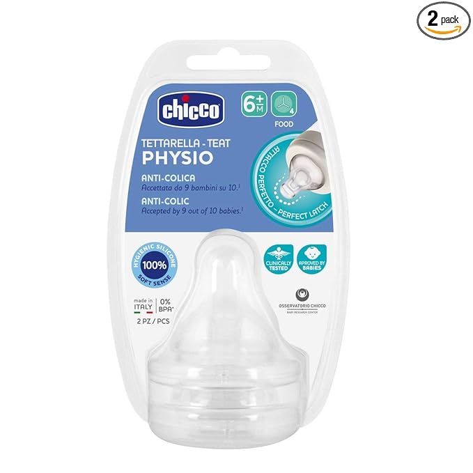 Chicco Silicone Vented Teat, Pack of 2, Standard Flow, I Love Collection, Suitable for 6-18 Months Old Infants