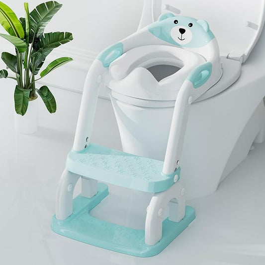 Potty Training Seat with Step Stool, Toddler Potty Training Toilet Seat with Non-Slip Step Splash Guard Safety Handles and Waterproof Cushion, 2 In 1 Toddler Potty Seat