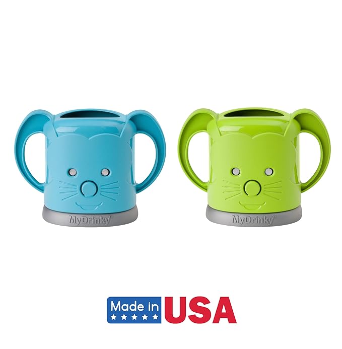 InchBug MyDrinky Pouch Holder No Squeeze, Reusable Drink Holder for Kids, Toddler and Babies | BPA-Free & Squeeze-Proof Cup Holder for Juice Boxes, Food Pouches | Dishwasher Safe, 2-Pack LIME/AQUA
