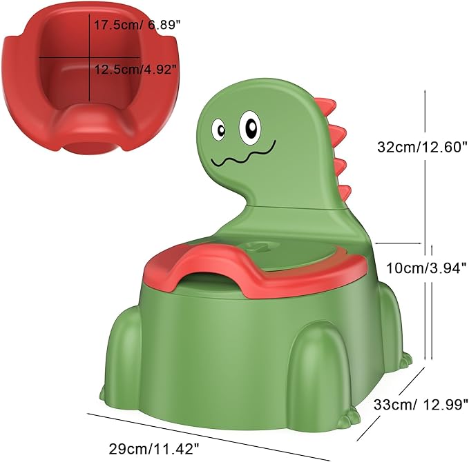 Potty Training Toilet Seat - Dinosaur Design, Portable Travel Potty with Lid, Urinal, Splash Guard, Non-Slip Pad (Green)