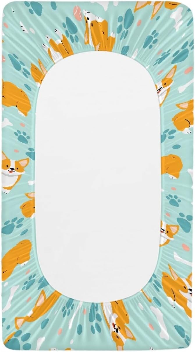 GOSTONG Corgi Dog Paws Print Baby Changing Pad Cover for Boys Girls Cozy Breathable & Washable Stretchy Fabric Diaper Table Cover Sheets, Fit 32x16 Inches Changing Mat