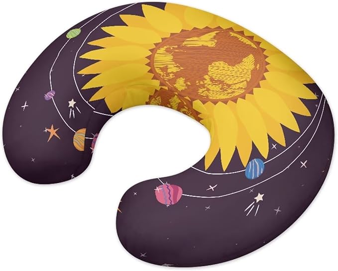 Nursing Pillow for Baby Girl，Removable Nursing Cover for Breastfeeding Pillows,Ultra-Soft Baby Nursing Pillow Covers Fits Newborn Feeding Pillow Purple,Sunflower Planets(Cover Only)