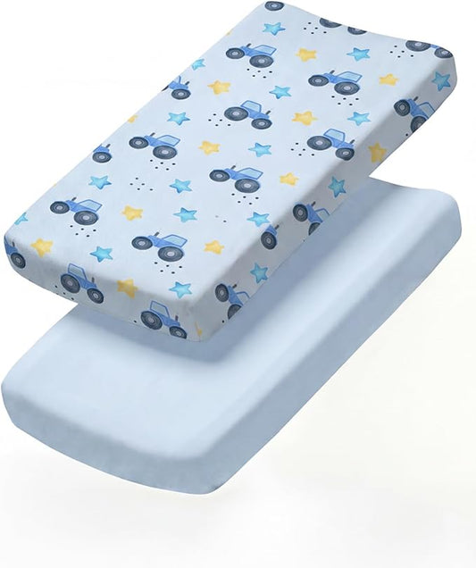 Changing Pad Cover - Pack of 2 Soft Unisex Diaper Change Microfiber Table Sheets - Fits 32"x16" Contoured Pad - Changing Pad Cover for Baby Boys & Girls - Snug, Machine Washable - Oeko-Tex, Night Farm