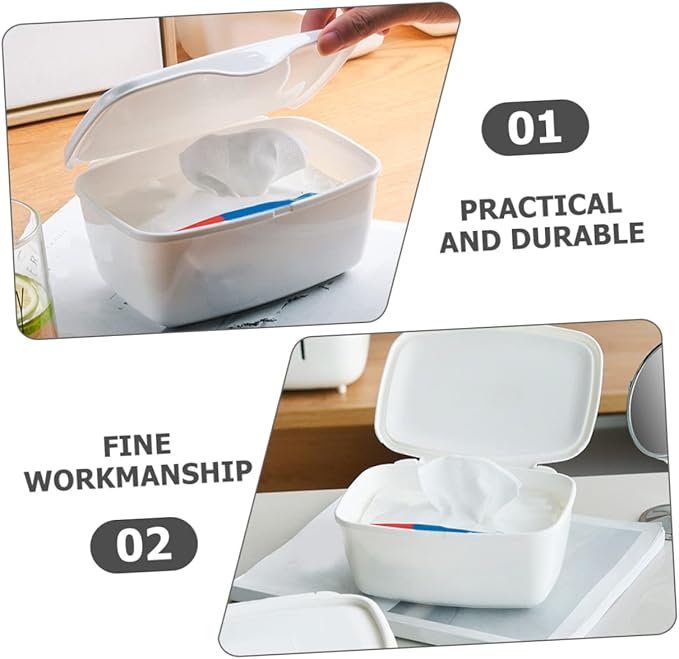 Babywipe Box Storage Box Desk Dispenser Container with Lid Wet Tissues Case Wipes Fresh Container Plastic White Case