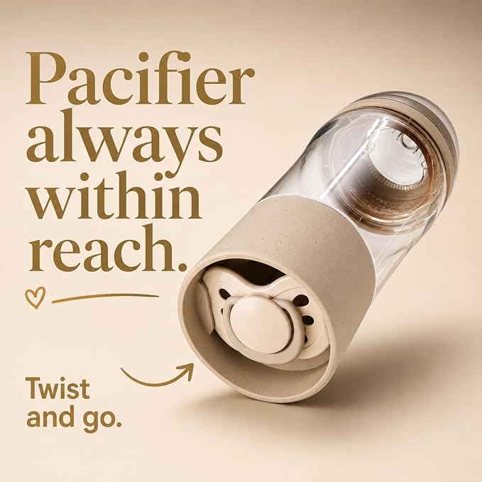 Baby Bottle with Built in Pacifier Storage, 8oz 240ml, BPA Free, Anti Colic, Includes Pacifier, Medium Flow