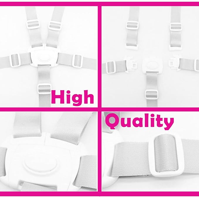 5 Point Harness Seat Belt Strap Belt,High Chair Strap,Baby Safe Harness for Stroller Pushchair Pram Buggy Safe Protection,Harness Strap Belt,Shoulder Strap Belts(White)