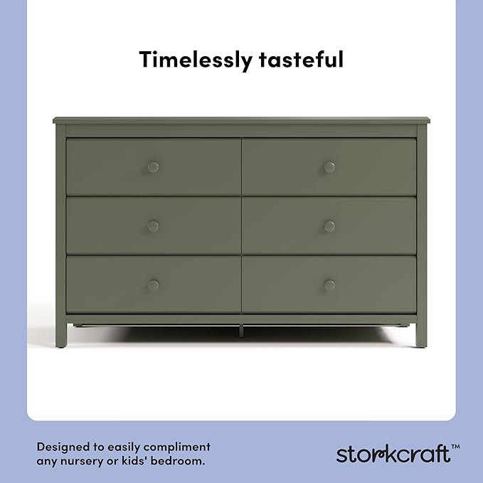 Storkcraft Alpine 6-Drawer Dresser (Olive) – GREENGUARD Gold Certified, Green Dresser for Bedroom, Kids & Nursery Storage Drawers, Safety Interlocking Drawers, Pre-Installed Tracks, Kids Bedroom