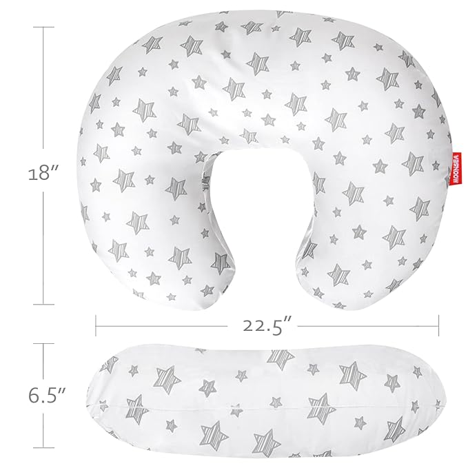 Nursing Pillow Cover for Baby Snug Fits Boppy Nursing Pillows, Super Soft, for Breastfeeding Moms, White Star