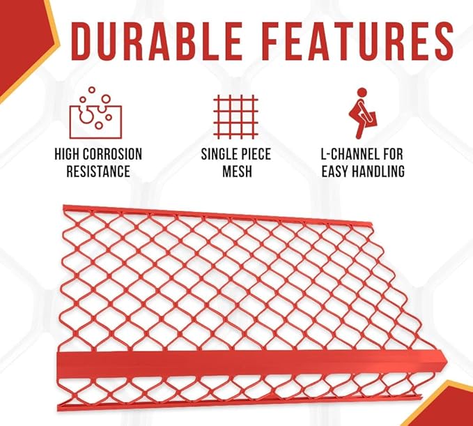 Mytee Products 10 Pack 40" x 24" (Drop) Aluminum Mesh Brick Guard Corner Protector – Red Coated L-Shaped Edge Guard, Corrosion-Resistant Protection