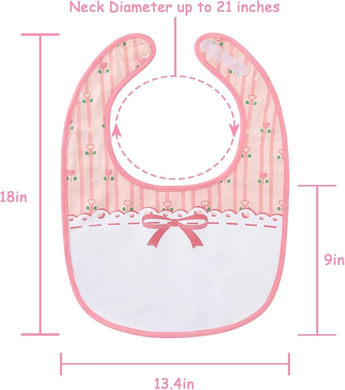 Littleforbig Cotton Waterproof Printed Pink Floral Adult Bib with Adjustable Hook-and-Loop Fastener Closure
