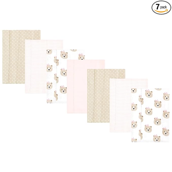 Hudson Baby Unisex Baby Flannel Burp Cloth 7pk, Pink Taupe Bear, One Size