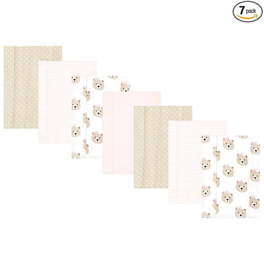 Hudson Baby Unisex Baby Flannel Burp Cloth 7pk, Pink Taupe Bear, One Size
