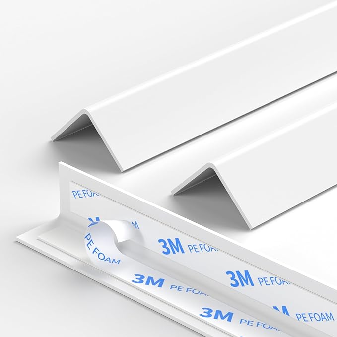 2 Pack White Corner Guards for Walls Baby Proofing - Self-Adhesive PVC Wall Corner Protectors & Edge Guards, 0.98" x 0.98" x 39.7" (100cm) - for Stairs, Furniture, Drywall