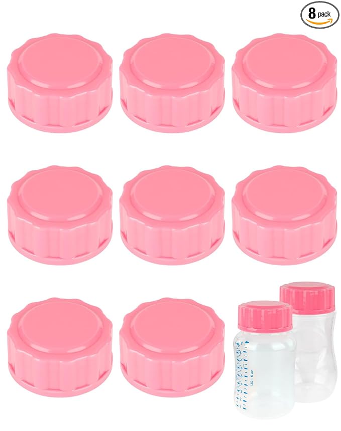 Travel and Storage Bottle Caps Compatible with Avent Baby Bottles, Bottle Lids Replacement, 8 Count, Pink