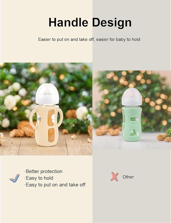 4-Pack Silicone Sleeves for Philips Avent Glass Bottles, BPA-Free Drop-Resistant Baby Bottle Sleeves with Handles, Compatible with Philips Avent Natural Glass Baby Bottles