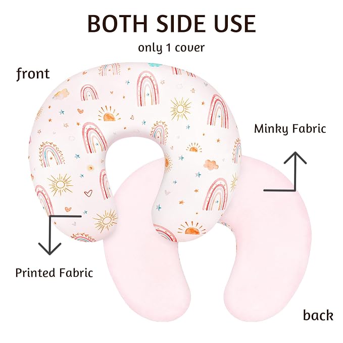 Nursing Pillow Cover 1 Pack, Removable Nursing Pillow Cover for Breastfeeding Pillows, Super Soft Comfortable Slipcover for Boy and Girls, Pink & Sunshine Rainbow