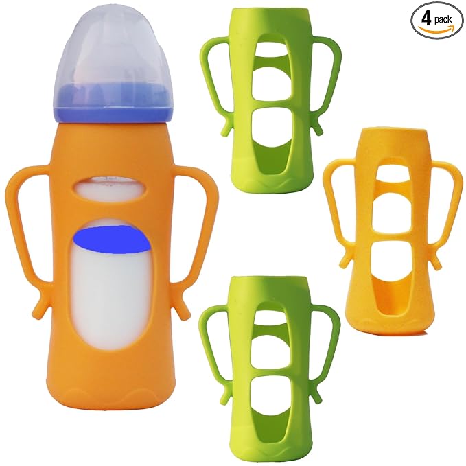 Anti-Slip Silicone Handle Cover for Anti-Colic Glass Baby Bottles – 8oz, 4-Pack | Ergonomic Grip Support