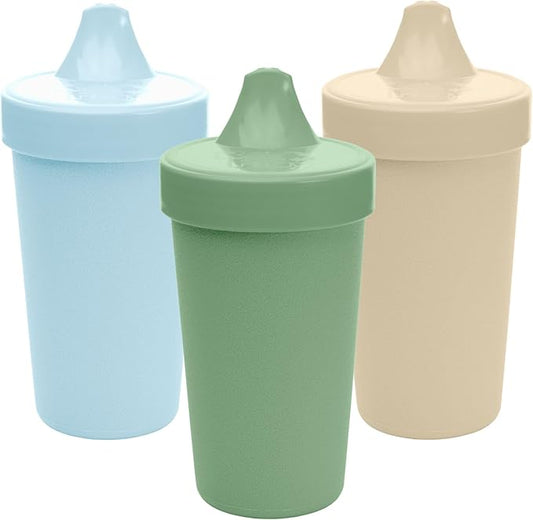 Re-Play Spill-Proof Sippy Cups for Toddlers - Kids Reusable 10 Oz Set of 3, Dishwasher & Microwave Safe, Made in USA, Beach Baby