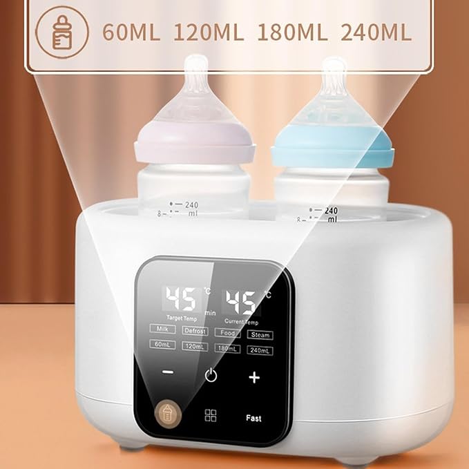 Double Bottle Warmer with Smart Temperature Control, Fast Baby Food Heater and Defrost Warmer with Timer for Twins, LED Display Accurate Temperature Adjustment for Baby Milk Breastmilk (White)