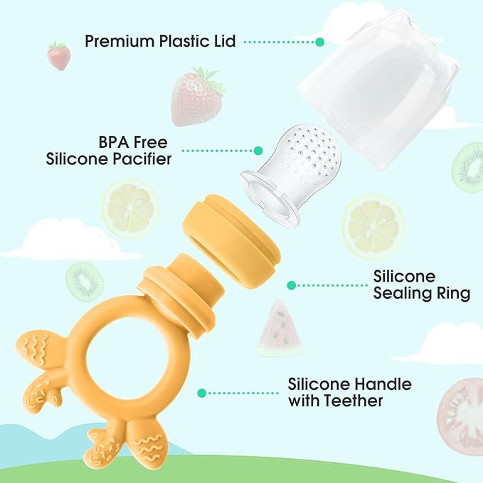 Baby Fruit Feeder and Breastmilk Popsicle Molds for Teething Relief, BPA Free Silicone Baby Food Teether Feeder Pacifier & Mini Freezer Tray with lid Teething Toys (2 Pack)