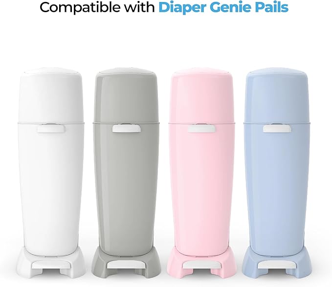 Diaper Pail Refills | Powder Scented Continuous Film with Max Odor Lock | Compatible with Diaper Genie Complete & Expressions (Universal 4, Count)