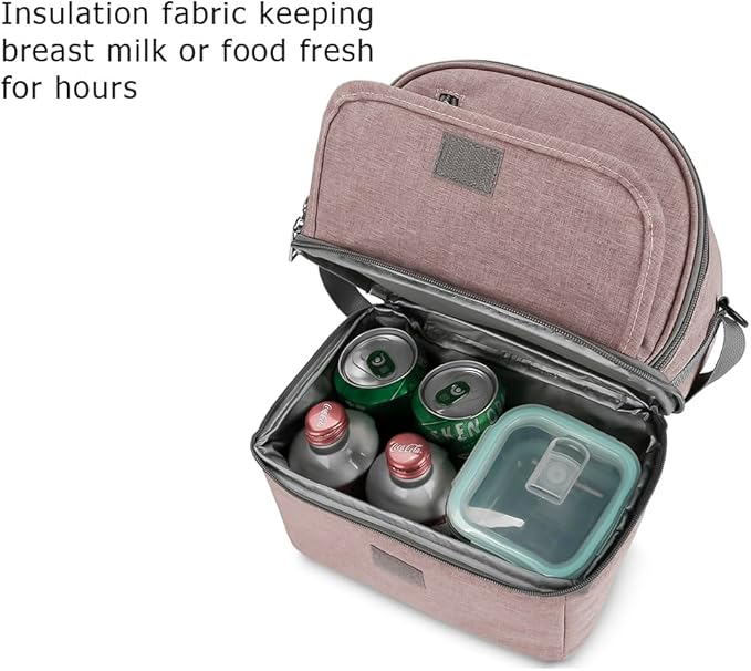 Breast Pump Bag - Small Size Cooler and Moistureproof Backpack Double Layer for Mother Baby Bottle Breast Milk Pump Outdoor Working Backpack Lunch Bag (Pink)