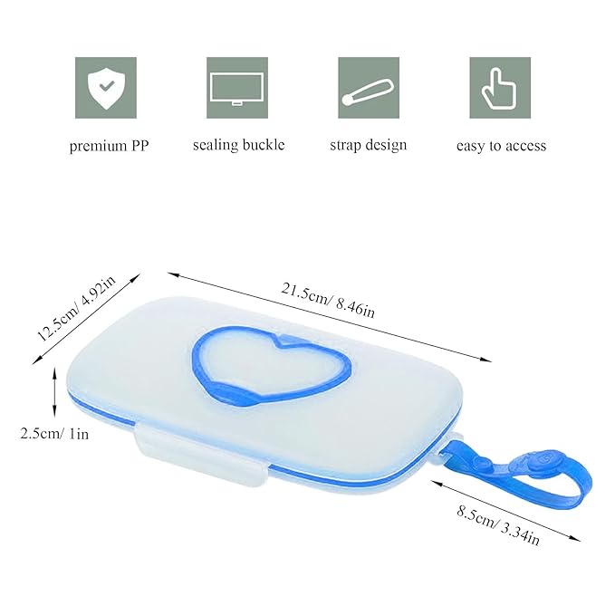 Wipes Dispenser Portable Wipes Container, Travel Wipes Case, Reusable Wipe Holder for Diaper Bag, Refillable Wipes Pouch for Outdoor Cars, Blue