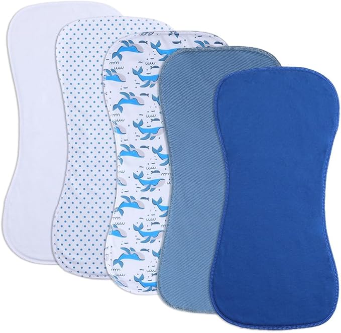 Baby Burp Cloths, Soft Absorbent Towel, Unisex, Easy to Use, 5 Pack (Blue)