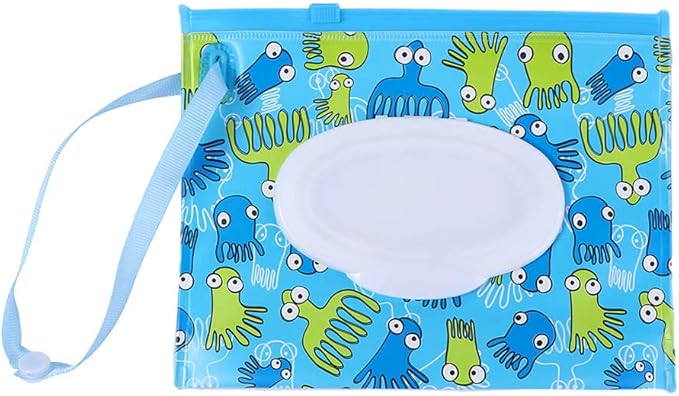 Portable Wet Wipe Pouch, Refillable Baby Wipe Dispenser with Snap Strap, Travel Reusable Wipes Container Wipe Carrying Case Holder(5)