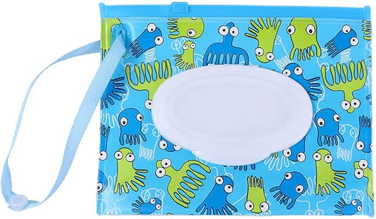 Portable Wet Wipe Pouch, Refillable Baby Wipe Dispenser with Snap Strap, Travel Reusable Wipes Container Wipe Carrying Case Holder(5)