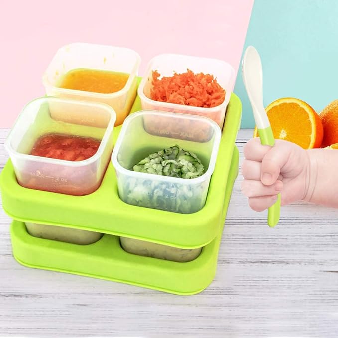 Matyz 12-Pack Plastic Food Storage Containers With Lids Airtight Freezer Safe (Green, 4 OZ Each) - Baby Food Freezer Trays With Lids Baby Cubes Food Storage - Stackable Baby Food Storage Containers