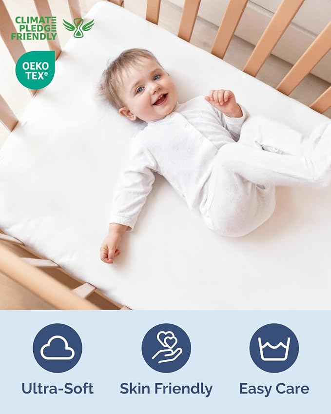 2-Pack Mini Crib Sheets Fitted - Pack N Play Sheets for Pack and Play Mattress - Stretchy Soft Microfiber Playard Bedding - Mini Toddler Bed Cover for Boys & Girls - Oeko-Tex - 38 x 24in, White Duo