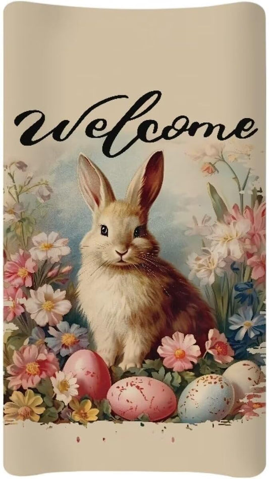 Easter Rabbit Print Changing Pad Cover Change Table Covers for Baby Girls Green Hat Soft Breathable Changing Pad Sheets Cover
