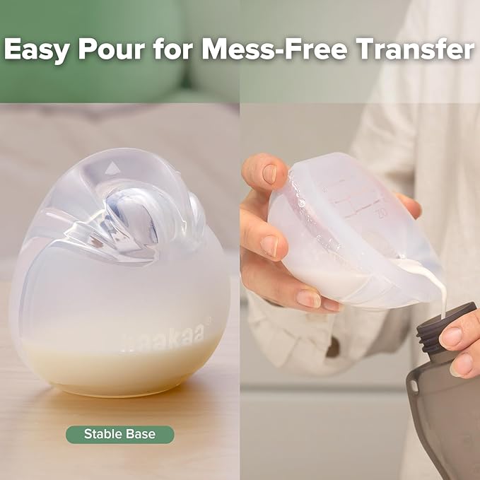 haakaa Halo Silicone Breast Milk Collector - Wearable Manual Breast Pump for Breastfeeding, Hands Free Reusable Breast Milk Shells with Cleaning Brush - 3oz/90ml, 1 Count