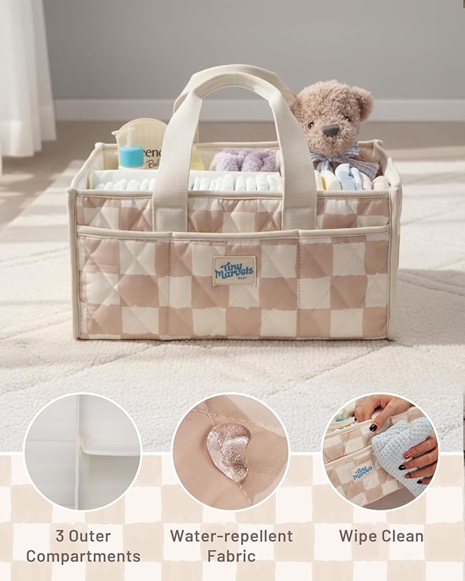 Tiny Marvels Diaper Caddy Organizer for New Parents, Baby Diaper Caddy with Water-Resistant Fabric, Structured Diaper Caddy Basket for Nursery, Car & Travel