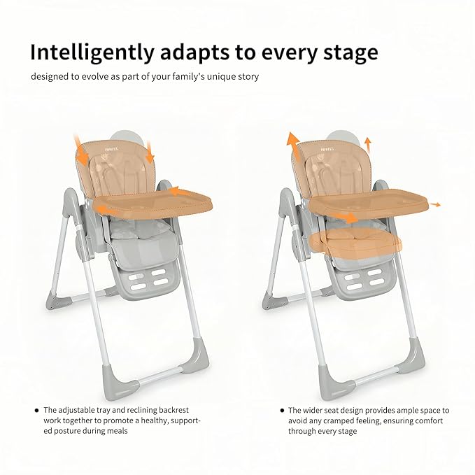 High Chair for Babies and Toddlers, Baby High Chair with Removable Tray, Adjustable Backrest, Footrest Height Settings, Space-Saving Design, Foldable (Light Gray)