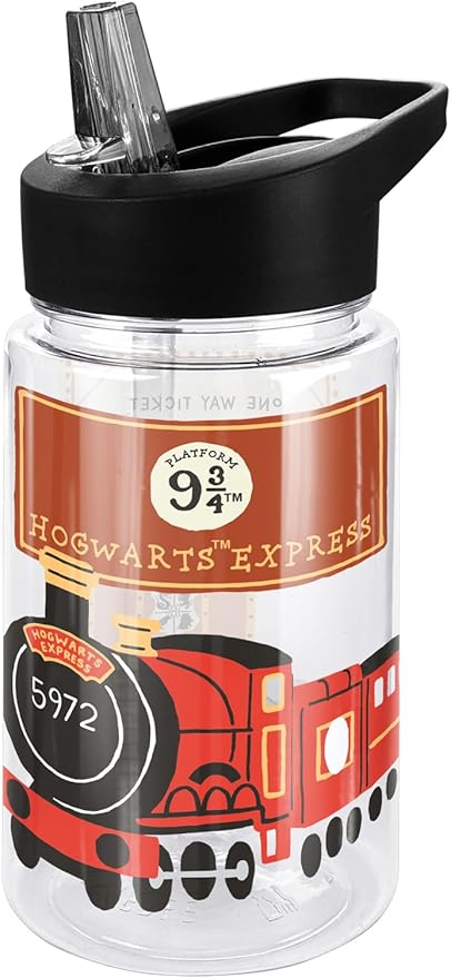 LOGOVISION Harry Potter Kids Tritan Plastic Water Bottle with Straw Lid and Handle, Reusable Tumbler for Toddlers, Unisex for Girls and Boys, 12oz, Hogwarts Express
