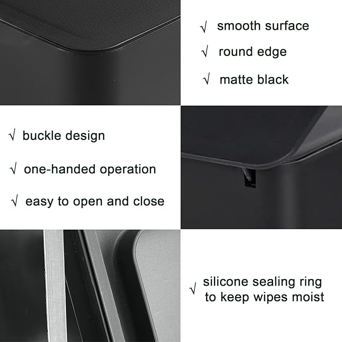 Baby Wipes Dispenser for Bathroom Hello Sweet Cheeks Refillable Flushable Wipes Holder Container with Sealing Design Lid 7.28" L x 4.80" W x 2.75" H (Black)