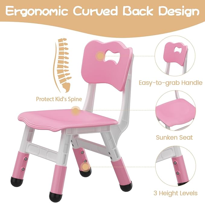 2-Pack Height-Adjustable Kids Plastic Chairs - Ergonomic Backrest, Non-Slip Feet, Durable, 82Kg Weight Capacity - For Home, Kindergarten, Classroom & Activities