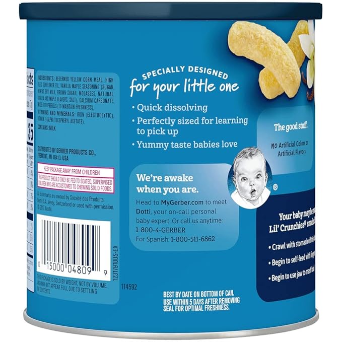 Gerber Snacks for Baby Lil Crunchies Vanilla Maple, 1.48 Oz Can (Pack of 2)