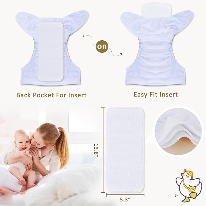 TDIAPERS Cloth Diapers Reusable Washable Pocket Diapers Cover One Size Adjustable for Baby Snaps Cloth Diapers Nappy 6 Pack with 6 Pcs Microfiber Inserts,1 Wet Bag